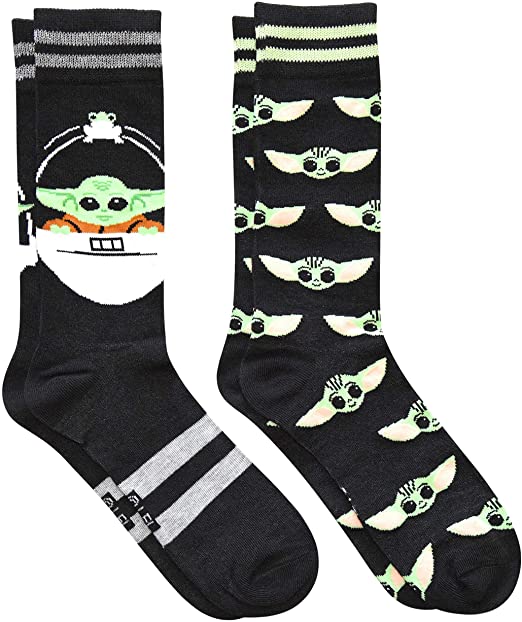 Star Wars Baby Yoda All Over Print Men's Crew Socks 2 Pair Pack Shoe Size 6-12