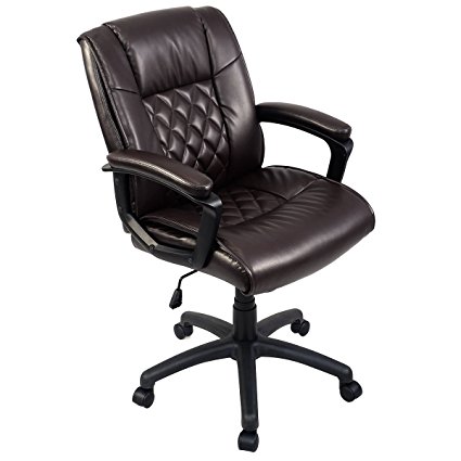 Giantex Ergonomic PU Leather Mid-Back Executive Computer Desk Task Office Chair Brown