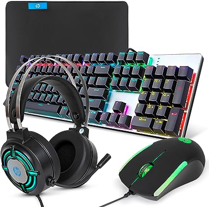 HP PC Gaming Keyboard and Mouse Combo, RGB Backlit Wired Gaming Mouse and Keyboard, Mouse pad,Gaming Headset, Gamer 4 in 1 Bundle for PC PS4 PS5 and Xbox