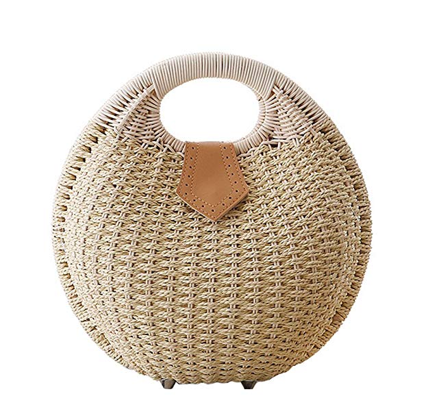 Tonwhar Lady's Stylish Shell Shape Straw Tote Handbag Rattan Beach Bag