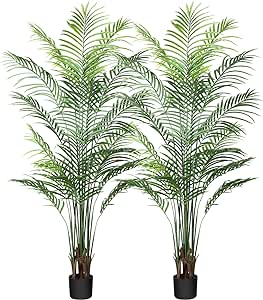 CROSOFMI Artificial Areca Palm Tree 6Feet Fake Tropical Palm Tree, Perfect Faux Dypsis Lutescens Plants in Pot for Indoor Outdoor House Home Office Garden Modern Decoration Housewarming Gift,2pcs