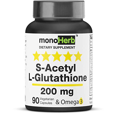 S-Acetyl L-glutathione 200mg Capsules, with Omega 3, 90 Day Supply