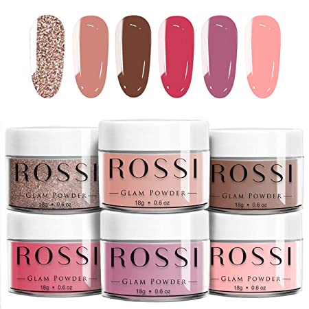 ROSSI Nails Dipping Powder Nails Kit 6 Color | 0.6 oz/jar | Easy to Apply | Dip Powder Kit, No UV Lamp, Nail Art Manicure… (Lucky Girl)