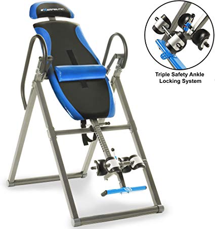 Exerpeutic 150L Triple Safety Locking Inversion Table with Secondary Auto Safety Lock, Visual Lock Indicator and Lumbar Pillow