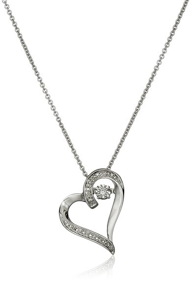 Sterling Silver Dancing Diamond Heart Pendant Necklace 18quot
