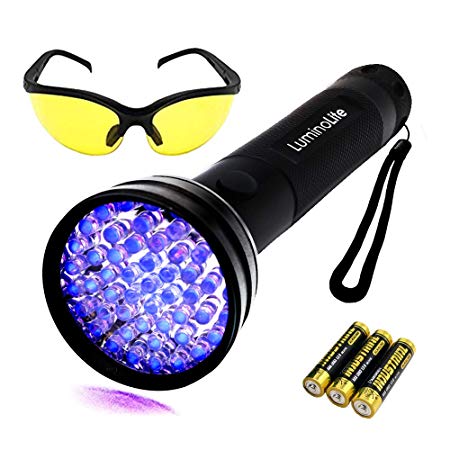 UV Black Light Flashlight Urine Detector light Finds Scorpion Pet Stain Black Light，Unique & Exclusive 2 Modes, 3 AAA Batteries & Safety Glasses Included