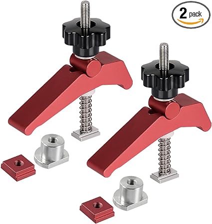 2 Pack T Track Hold Down Clamps Woodworking T Slot Clamp 3/4 Inch Dog Hole Clamp Quick Acting Aluminum Alloy