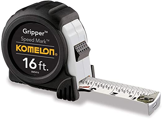 Komelon SM5416 Speed Mark Gripper Acrylic Coated Steel Blade Tape Measure 16-feet by 1-Inch, White Blade | ⭐️ Exclusive