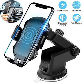 Wireless Charing Car Mount, Auto Clamping Car Phone Holder,10W Qi Fast Charging,Adjustable Gravity,Windshield Dashboard Air Vent Compatible with iPhone Xs/Max/X/XR/8/8 Plus,Samsung Note9/S9/S9 /S8