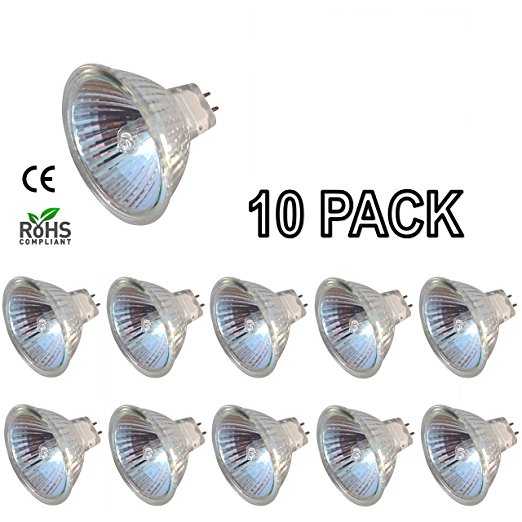 [10 Pack] Simba Lighting 35 Watt 12 Volt MR16 Halogen Light Bulbs 2-Pin GU5.3 Base with Cover Glass 12V 35W FMW Lamp Bi-Pin
