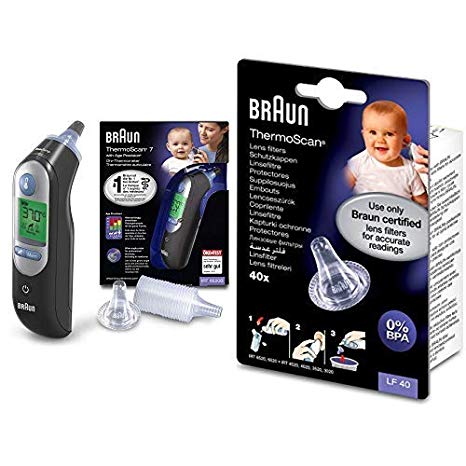 Braun ThermoScan 7 Ear Thermometer with Age Precision - Black Edition Plus, Braun ThermoScan Lens Filters, Pack of 40