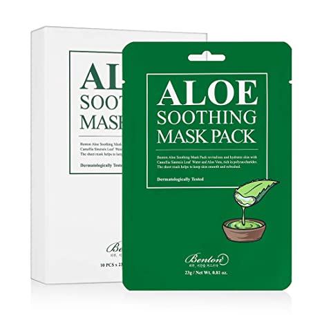 BENTON Aloe Soothing Mask Pack 23g 10 Pack - Aloe & Green Tea Leaf Water Contained Hydrating and Cooling Facial Mask Sheet, Fresh Moisturizing and Cooling Effect