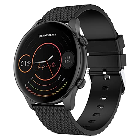 Newly Launched Crossbeats Orbit Infiniti AMOLED Smart watch with BT calling connect with TWS, Always on Display smartwatch, 1500 songs storage, Heart & Spo2 Monitor, 110 sports modes 100 watch faces (2 Straps)-Graphite Black