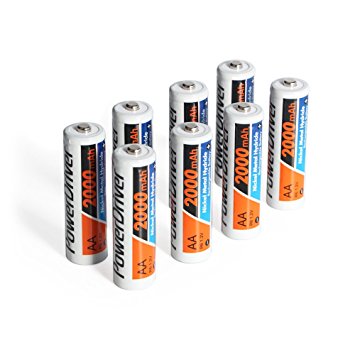 PowerDriver AA Ni-MHRechargeable Batteries for Toothbrushes Solar Lamp Flashlights - Pack of 8