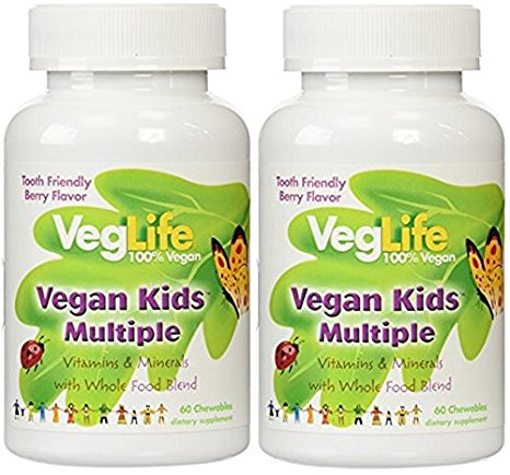 VegLife Vegan Kids Multiple Berry 60 Chewable Tablets (Pack of 2)