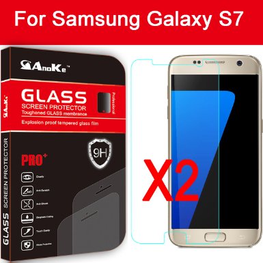 Galaxy S7 Glass Screen Protector 2 Pack AnoKe 03mm 9H Hardness Tempered Glass Screen Protector Cover For Samsung Galaxy S7 Lifetime Warranty Glass 2Pack