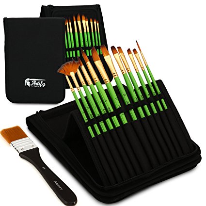 Artify 13 Pcs Paint Brush set| Pop-up Stand Carrying All in One Case with free Palette Knife and Sponge| Perfect for Acrylic Oil Watercolor and Gouache