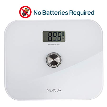 Tempered Glass Digital Personal Body Weight Scale with Battery Free Technology (U-Power) by Merqua