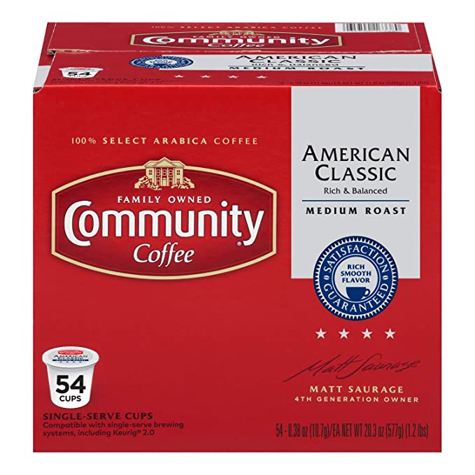Community Coffee American Classic Single Serve Pods, Compatible with Keurig 2.0 K Cup Brewers, 54 Count