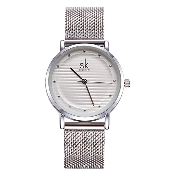 SHENGKE Women's Stainless Steel Mesh Strap Business Analog Quartz Wristwatch