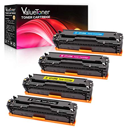 ValueToner Compatible Toner Cartridge Replacement for HP 125A 4 Pack (Black, Cyan, Magenta, Yellow) for HP Color Laserjet CP1215 CM1312nfi CP1515n CP1518ni CM1312 MFP Laser Printer