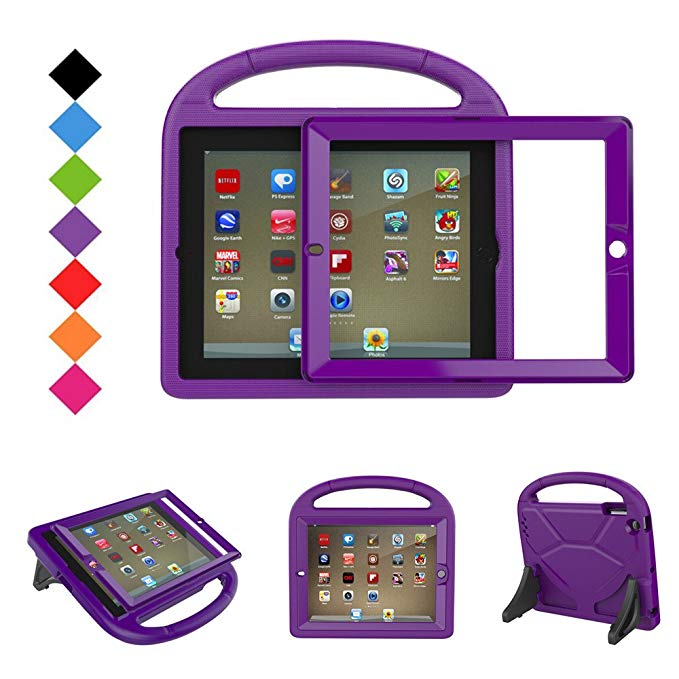 BMOUO Case for iPad 2 3 4 - Shockproof Convertible Handle Stand Kids Case with Built-in Screen Protector for iPad 2nd 3rd 4th Generation (Purple)