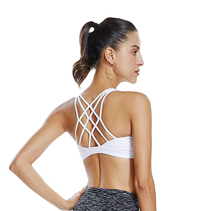 THE GYM PEOPLE Mesh Straps Sports Bra Padded Comfort Support Yoga Bras Top for Women Workout Fitness