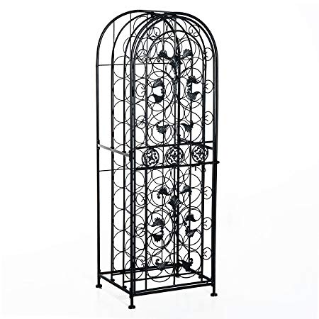 HomCom 45 Modern Wine Bottle Organizer Decorative Portable Wrought Iron Wine Rack Jail