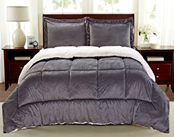 Cathay Home 108267 Reversible Faux Fur and Sherpa Comforter, King, Pewter