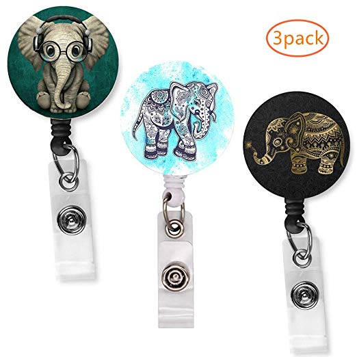 Retractable Badge Holder ID Card Holder Nurse Badge Reel Decorative Badge Holder Decorative Badge Holder Carabiner Reel (Elephant 3pack)