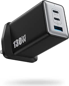 130W USB C Charger Plug,GaN III 3-Port Fast Charging Station Hub,PD 65W Compact Wall Charger for iPad Pro,Galaxy S23/S10, Dell XPS 13, iPhone 15/Pro, Pixel, Steam Deck (Black)