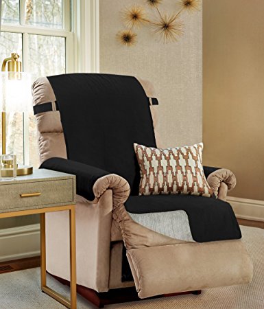 The Original GORILLA GRIP Non-Slip Furniture Protector, Suede-Like Material, Slip Reducing Backing, Two 2" Thick Straps, and Two Seat Anchors (Recliner: Black)