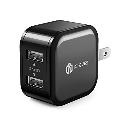 iClever BoostCube Mini IC-TC06 12W Dual Port Home/Travel USB Wall Charger with Foldable Plug for iPhone 7 / 6s / Plus, iPad Air 2 / mini 3, Galaxy S7 / S6 / S6 Edge / Edge , Note 5 and More, Black