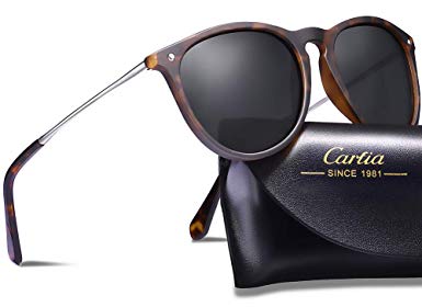 Carfia Vintage Polarized Sunglasses for Women Men Classic Designer Style 100% UV400 Protection