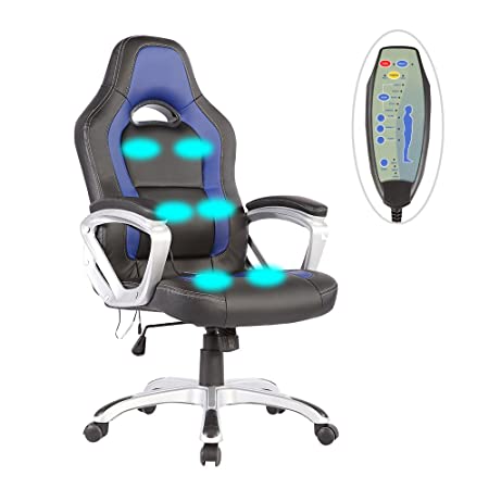 Mecor Massage Office Chair Heated Vibrating PU Race Car Style (Black&Blue)