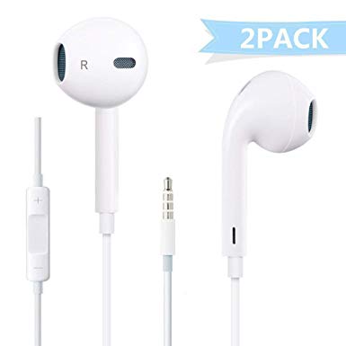 LKDEPO Earphones[2 Pack], Stereo Wired Headphones with Microphone for iPhone iPod iPad Samsung Galaxy S7 S8 and Android Phones - White Earbuds
