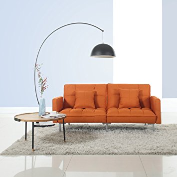 Divano Roma Furniture Collection - Modern Plush Tufted Linen Fabric Splitback Living Room Sleeper Futon (Orange)