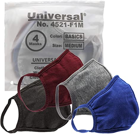 Universal 4521 Cloth Face Masks – Reusable Nose & Mouth Mask – 100% Cotton, 2 Layer, Washable Facemask for Teens & Adults – Protects from Dust, Pollen, Pet Dander & More (Basics, Medium)