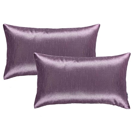 Euro Throw Pillow Covers for Couch - Pony Dance Light Weight Dyed Stripes Cushion Covers Rectangle Decorative Pillowcases for Chair Including Invisible Zipper,Eggplant Purple,12 by 20 inches,2 Pieces