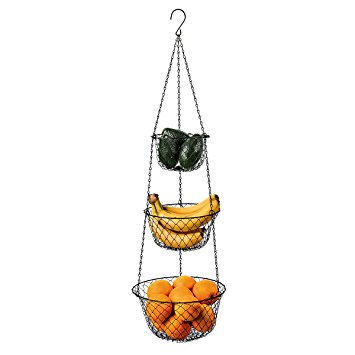 Deppon 3-Tier Wire Fruit Hanging Basket, Vegetable Kitchen Storage Basket, Iron Wire