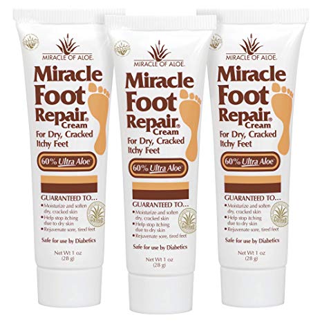 Miracle Foot Repair Cream 1 Ounce Tube, 3-Pack with 60% UltraAloe