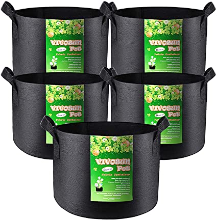 VIVOSUN 5-Pack 5 Gallon Grow Bags Heavy Duty 300G Thickened Nonwoven Plant Fabric Pots with Handles