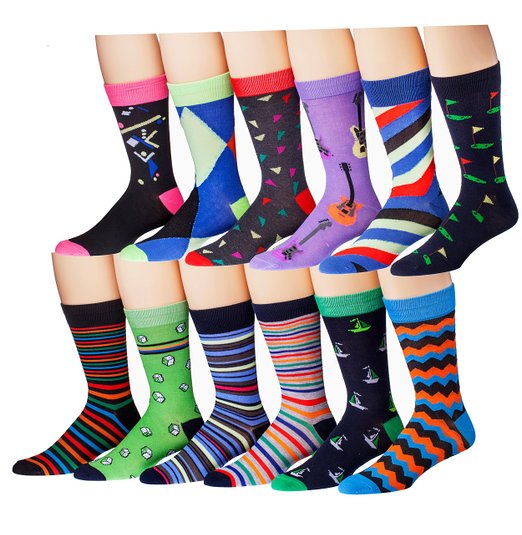 James Fiallo Mens 12 Pack Patterned Dress Socks