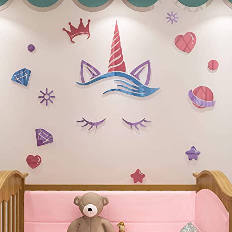 DecorSmart 3D Large Unicorn Bedroom Decor for Girls Removable Unicorn Wall Decals Stickers Decor for Kids Bedroom Nursery Birthday Party Favor