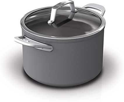 Ninja C30465 Foodi NeverStick Premium Hard-Anodized 6 1/2-Quart Stock Pot with Glass Lid, slate grey