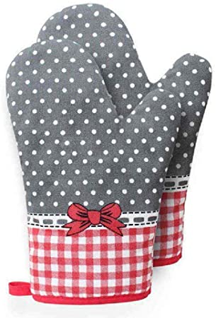 K&H Oven gloves Kitchen Oven Mitts Heatproof Waterproof Set of 2 comfortable soft pieces for Baking Cooking Grilling Non-slip Quilted Machine Washable Potholder