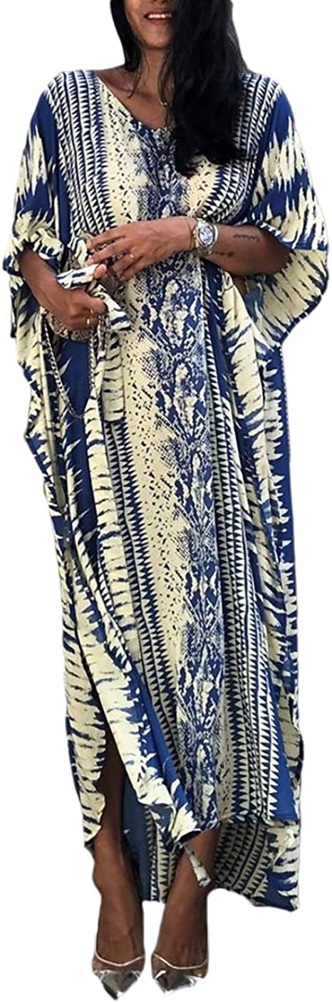 Bsubseach Women Loose Short Sleeve Swimwear Beach Caftan Dress Bathing Suit Cover Ups