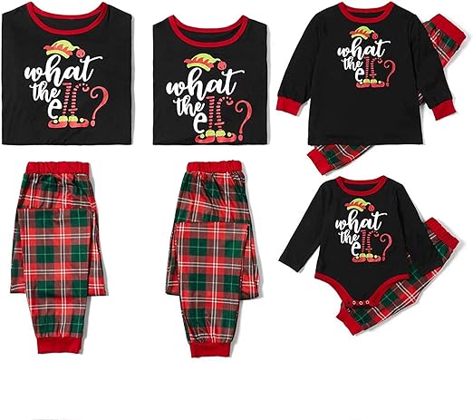 IFFEI Christmas Pyjamas Matching Family Pajamas Sets Xmas Pjs Letter Print Tops and Plaid Pants Sleepwear Nightwear for Women Men Kids Baby Pet