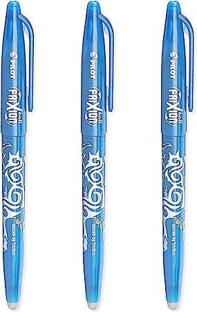 Pilot Frixion Heat/Friction Erasable Rollerball Pen - Fine Line 0.5mm Tip Nib - Light Blue Ink - Pack of 3