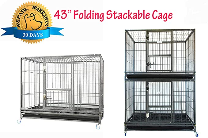 Homey Pet 43" Stackable or Non-Stackable Heavy Duty Cage W/Feeding Door, Casters and Tray